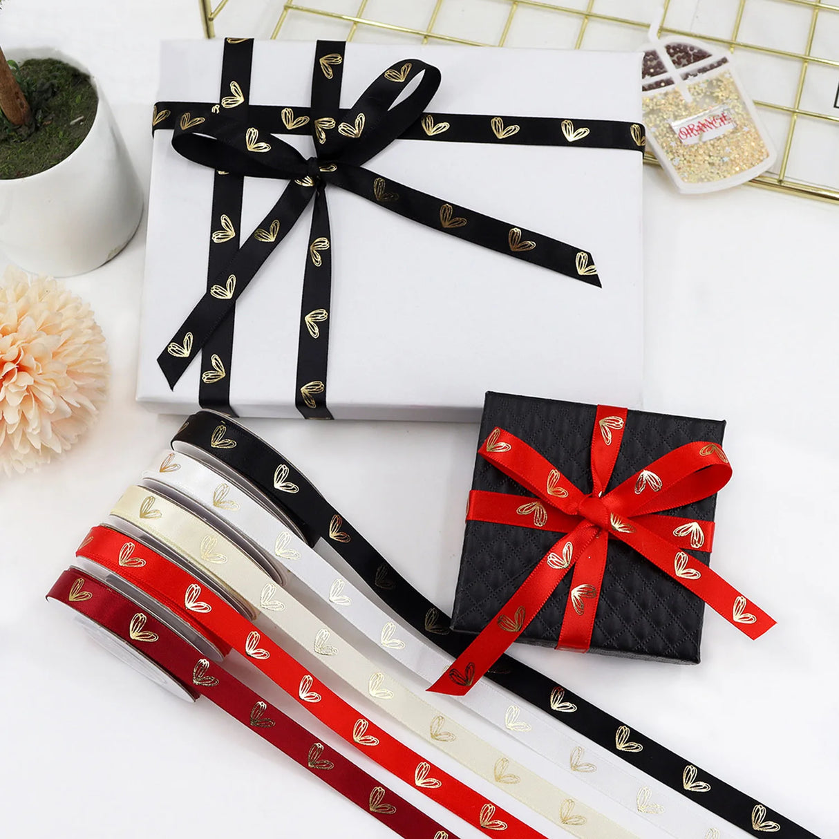 バレンタインデー用ハート柄片面プリントリボン