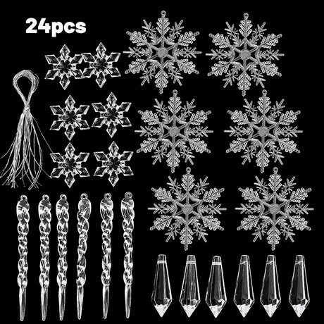 イベント・クリスマス装飾｜クリスタル雪の結晶型オーナメントセット(24個)