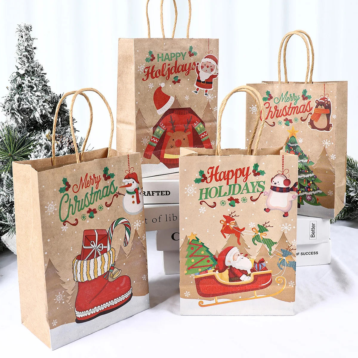 イベント・クリスマス装飾｜クリスマスクラフト紙ギフトバッグセット(4枚入)