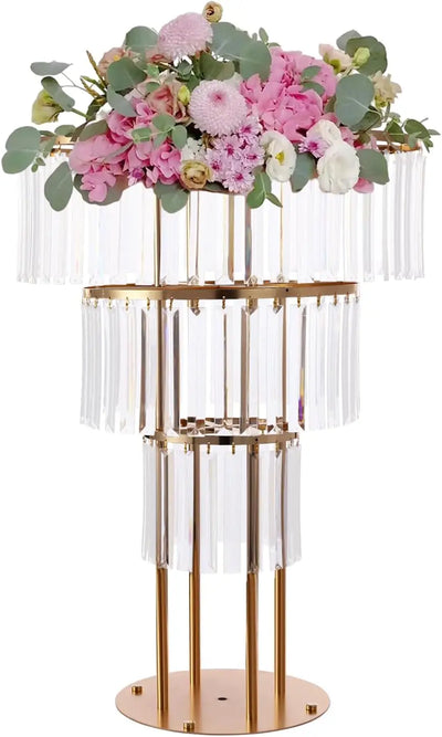 結婚式・インテリア装飾｜ゴールドクリスタルフラワースタンド3段