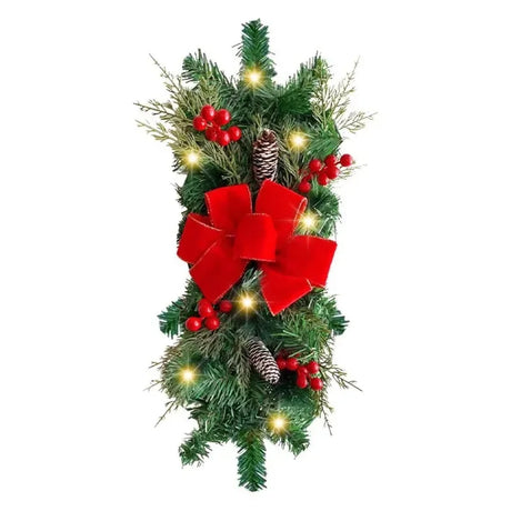 イベント・クリスマス装飾｜赤いラタンリボンのLEDリース