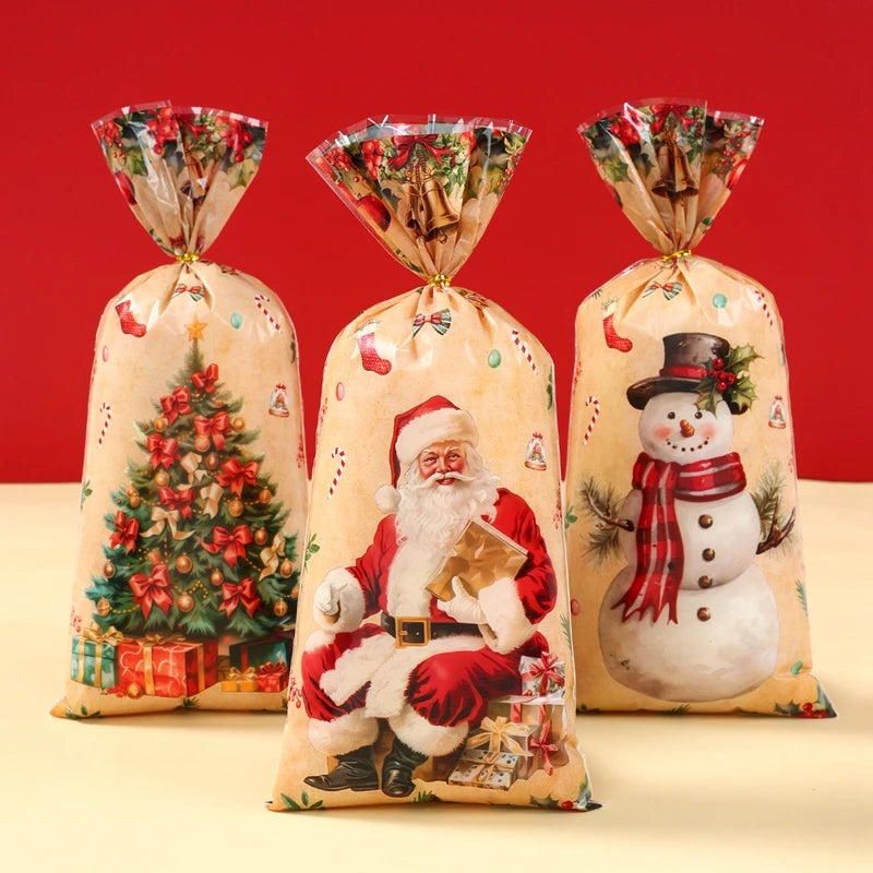 イベント・クリスマス装飾｜レトロなクリスマス柄 ビニール製 ギフトバッグ