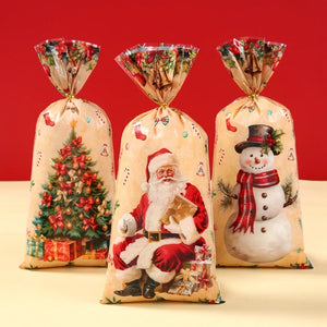 イベント・クリスマス装飾｜レトロなクリスマス柄 ビニール製 ギフトバッグ