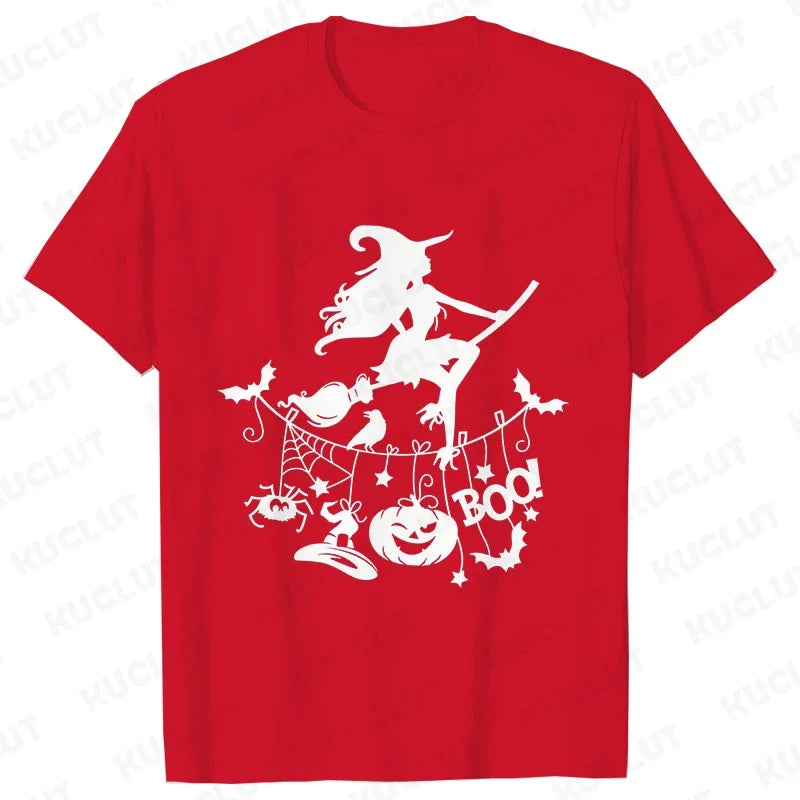 イベント・ハロウィングッズ｜レディース ハロウィン魔女柄Tシャツ (S～XXL)