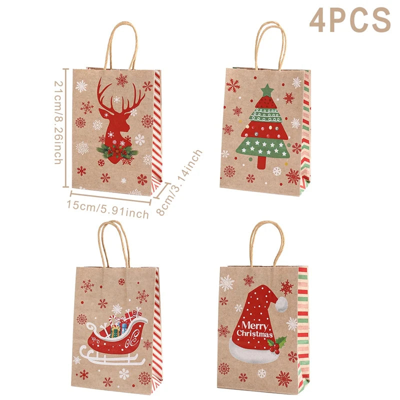イベント・クリスマス装飾｜クリスマスクラフト紙ギフトバッグセット(4枚入)