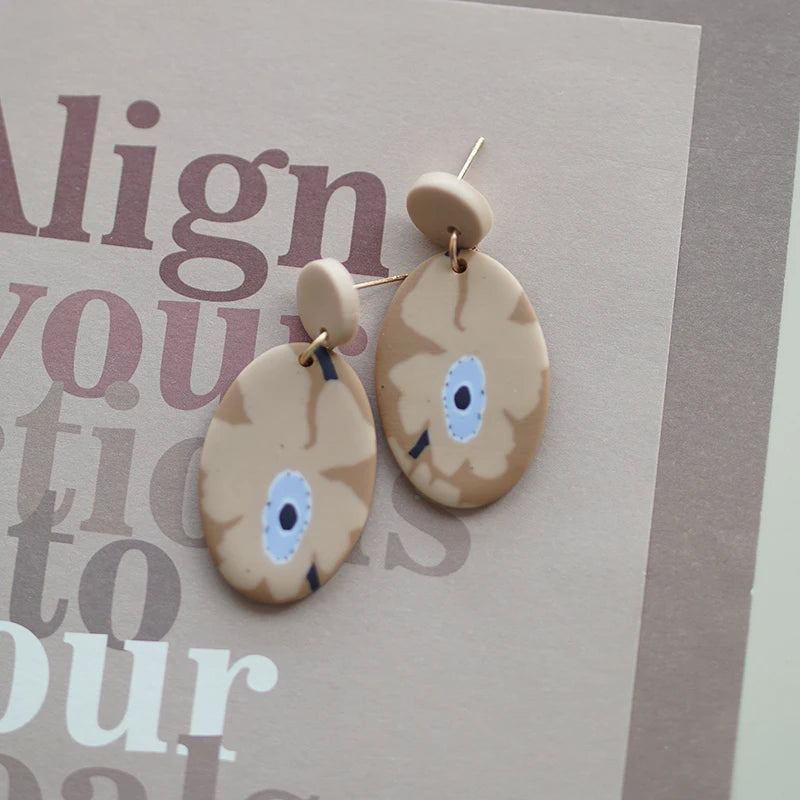 アールデコ風花柄ポリマークレイイヤリングセット