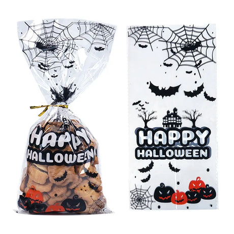 イベント・ハロウィングッズ｜クモの巣柄 セロハンギフトバッグ 50個