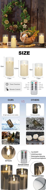 リモコン付きLEDフレームレスキャンドルセット