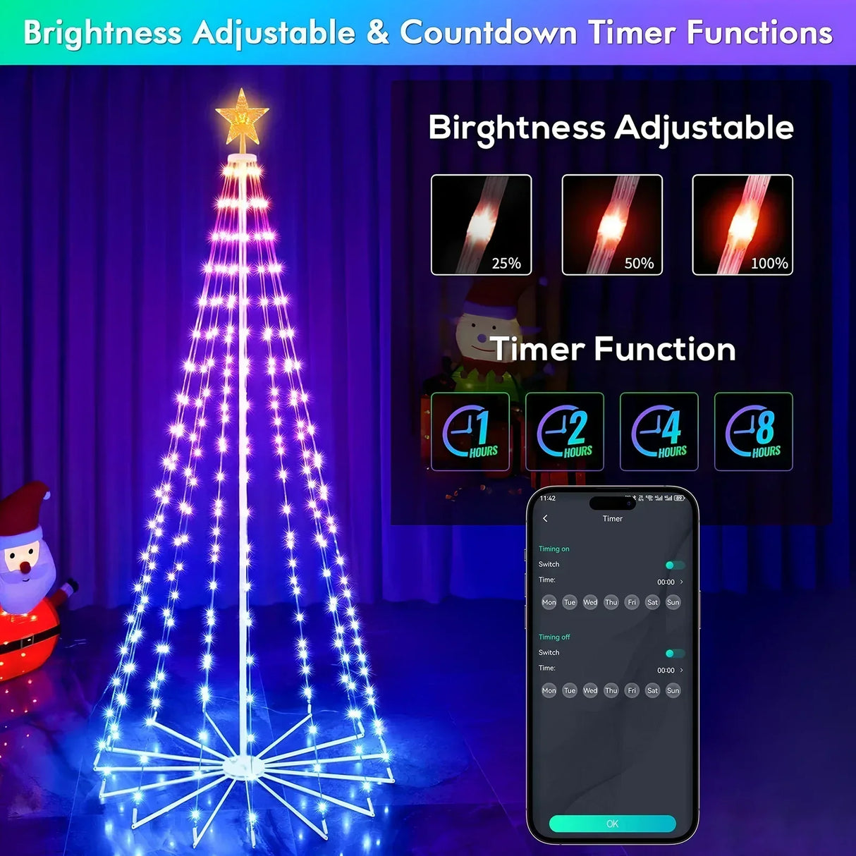 地引テスト用2.1M Smart Lighted RGB Christmas Tree APP & Remote Control Star Topper Outdoor DIY APP Controlled Lighted Christmas Tree Light