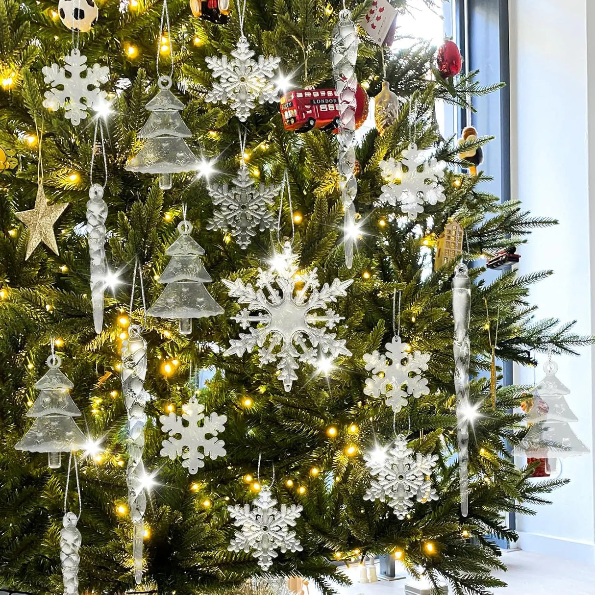 イベント・クリスマス装飾｜クリスタル雪の結晶型オーナメントセット(5/12/24個)