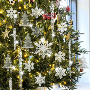 イベント・クリスマス装飾｜クリスタル雪の結晶型オーナメントセット(5/12/24個)