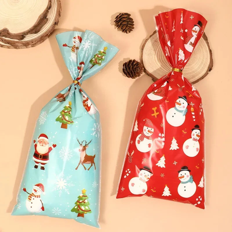 イベント・クリスマス装飾｜クリスマス柄ビニール製ギフトバッグセット(25/50/100pcs)