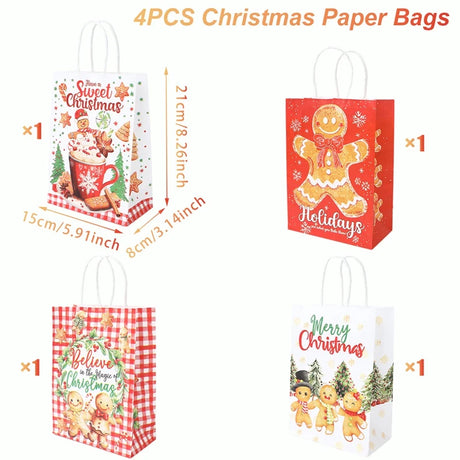 イベント・クリスマス装飾｜クリスマスクラフト紙ギフトバッグセット(4枚入)
