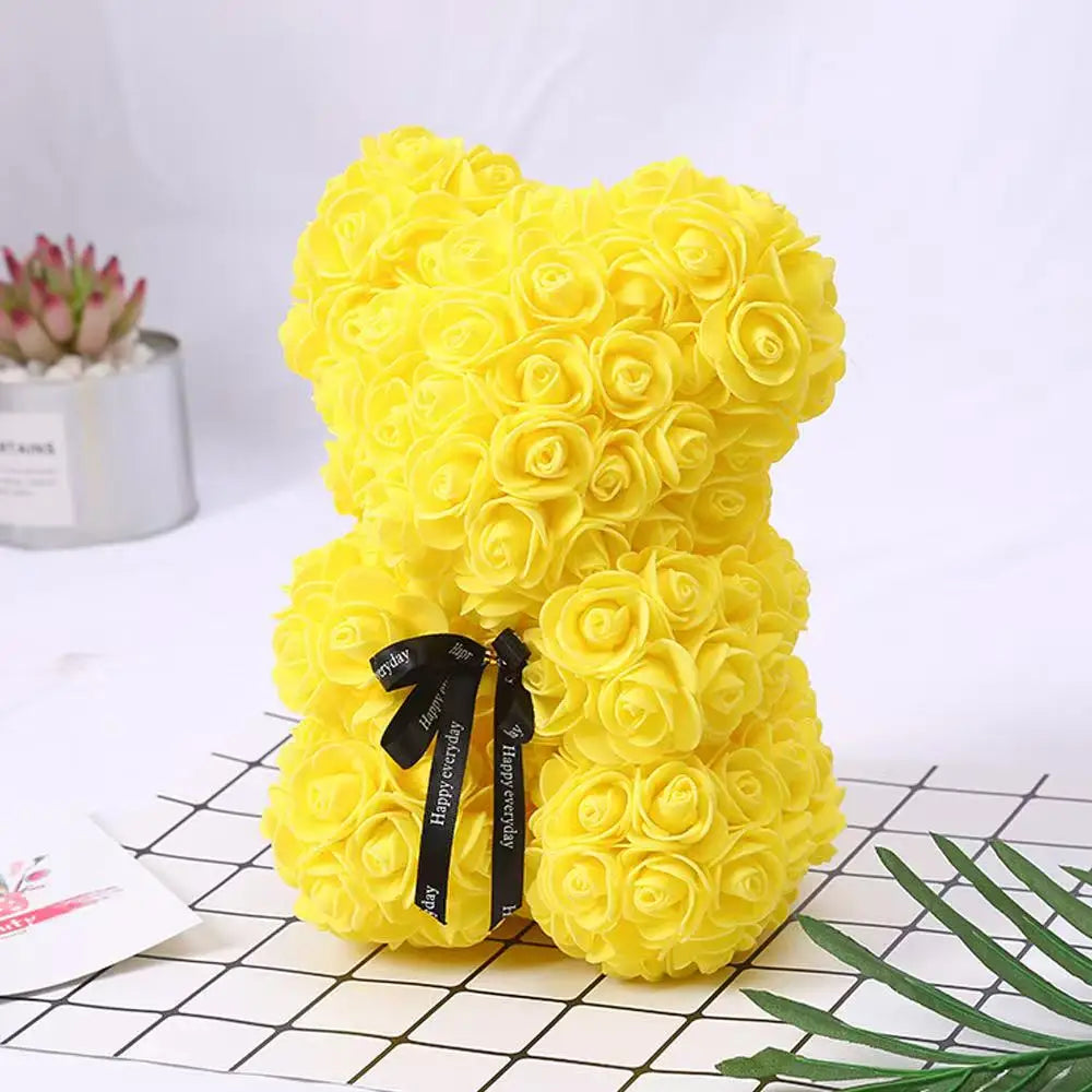 イベント・クリスマス装飾｜ケース付き ローズフラワーベア(25cm )