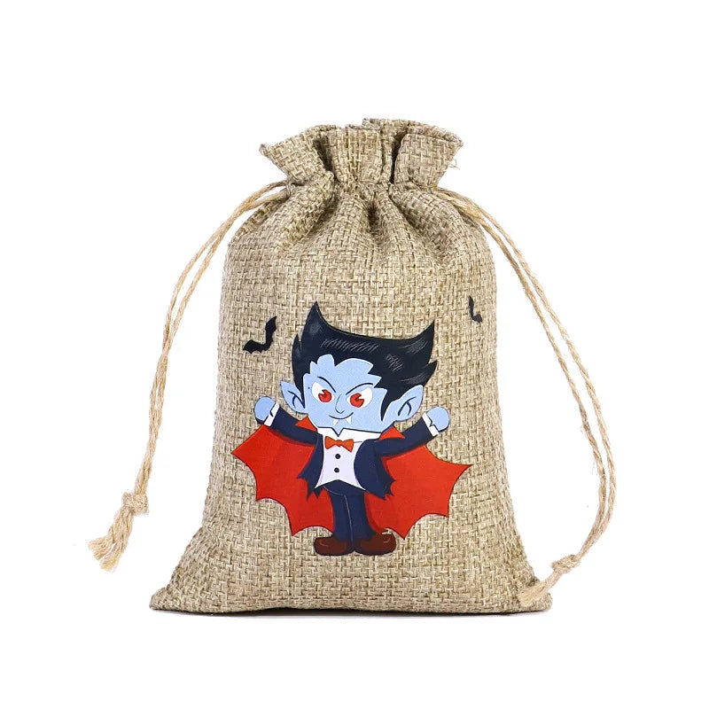 イベント・ハロウィングッズ｜ハロウィン柄リネン巾着キャンディバッグセット