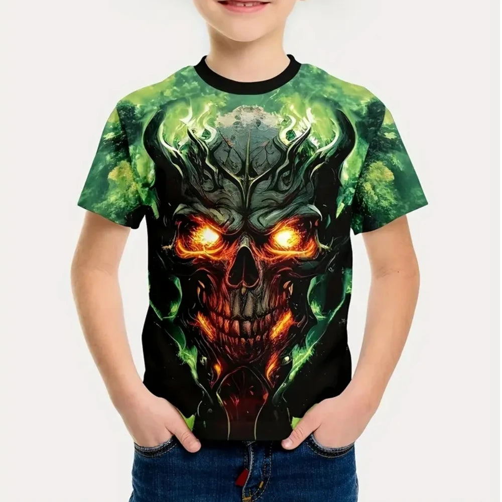 イベント・ハロウィングッズ｜スカルプリント半袖Tシャツ（110c～160c）