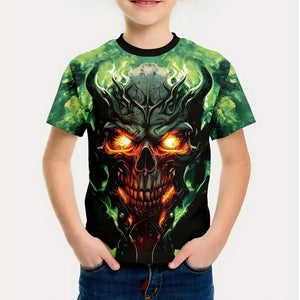 イベント・ハロウィングッズ｜スカルプリント半袖Tシャツ（110c～160c）