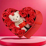 バラの造花10本入りハート型ギフトボックス