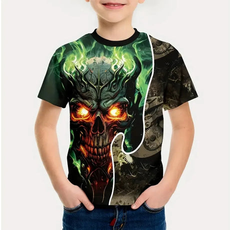 イベント・ハロウィングッズ｜スカルプリント半袖Tシャツ（110c～160c）