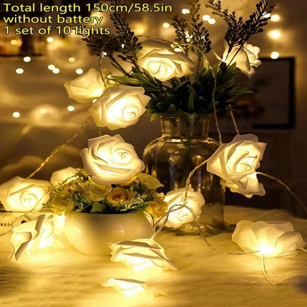 ホワイトローズLEDストリングライト 電池式