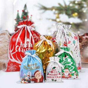 イベント・クリスマス装飾｜ビニール製 クリスマス柄巾着ギフトバック(3/5個入 )