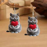 ハート型猫アクリルペンダントイヤリング