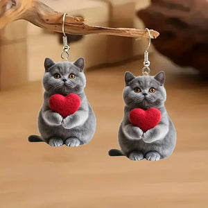 ハート型猫アクリルペンダントイヤリング