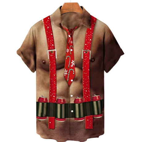 イベント・クリスマスグッズ｜ メンズ用 ユニーククリスマス柄プリントシャツ(XS～5XL)