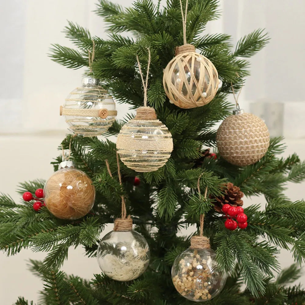 イベント・クリスマス装飾｜ゴールドリネンロープ付きクリスマスボール6個セット