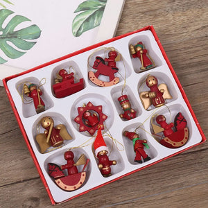 イベント・クリスマス装飾｜12個入り 木製クリスマスオーナメントセット