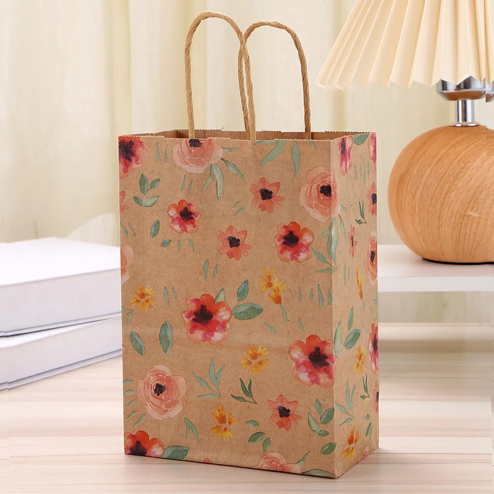 |イベント・ノベルティ用品 | 花柄クラフト紙ギフトバッグ4個セット | W15×H21×D8c