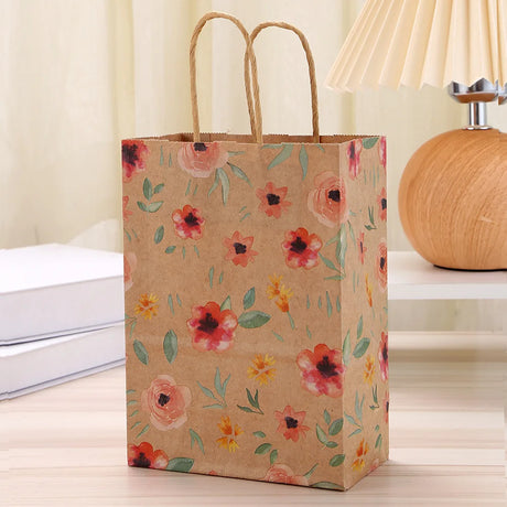 |イベント・ノベルティ用品 | 花柄クラフト紙ギフトバッグ4個セット | W15×H21×D8c