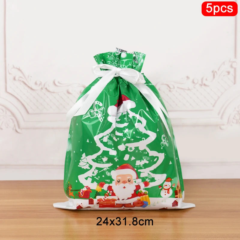 イベント・クリスマス装飾｜ビニール製 クリスマス柄巾着ギフトバック(3/5個入 )
