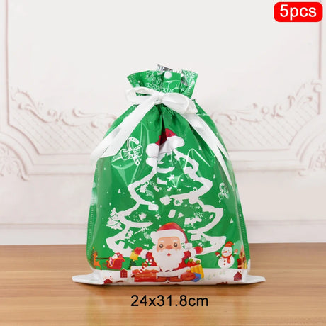 イベント・クリスマス装飾｜ビニール製 クリスマス柄巾着ギフトバック(3/5個入 )