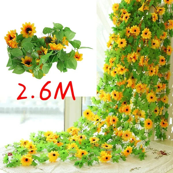 2.6m・人工プラスチックひまわり・ツタのつる・造花