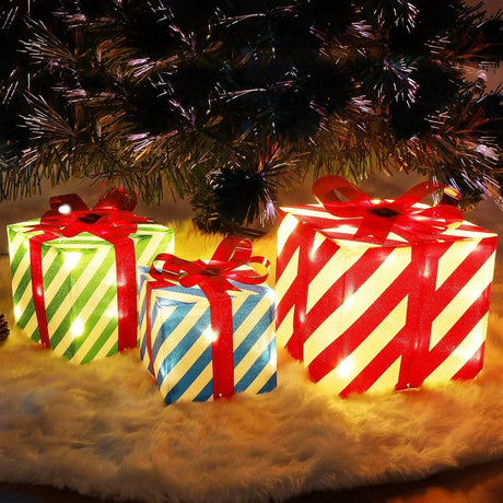 イベント・クリスマス装飾｜LED付きクリスマスギフトボックスセット(3個セット)