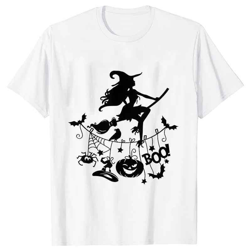 イベント・ハロウィングッズ｜レディース ハロウィン魔女柄Tシャツ (S～XXL)