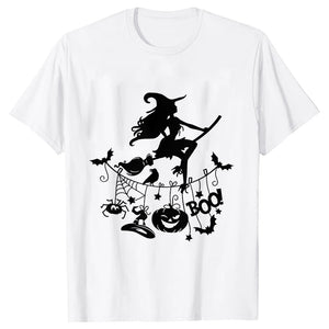 イベント・ハロウィングッズ｜レディース ハロウィン魔女柄Tシャツ (S～XXL)