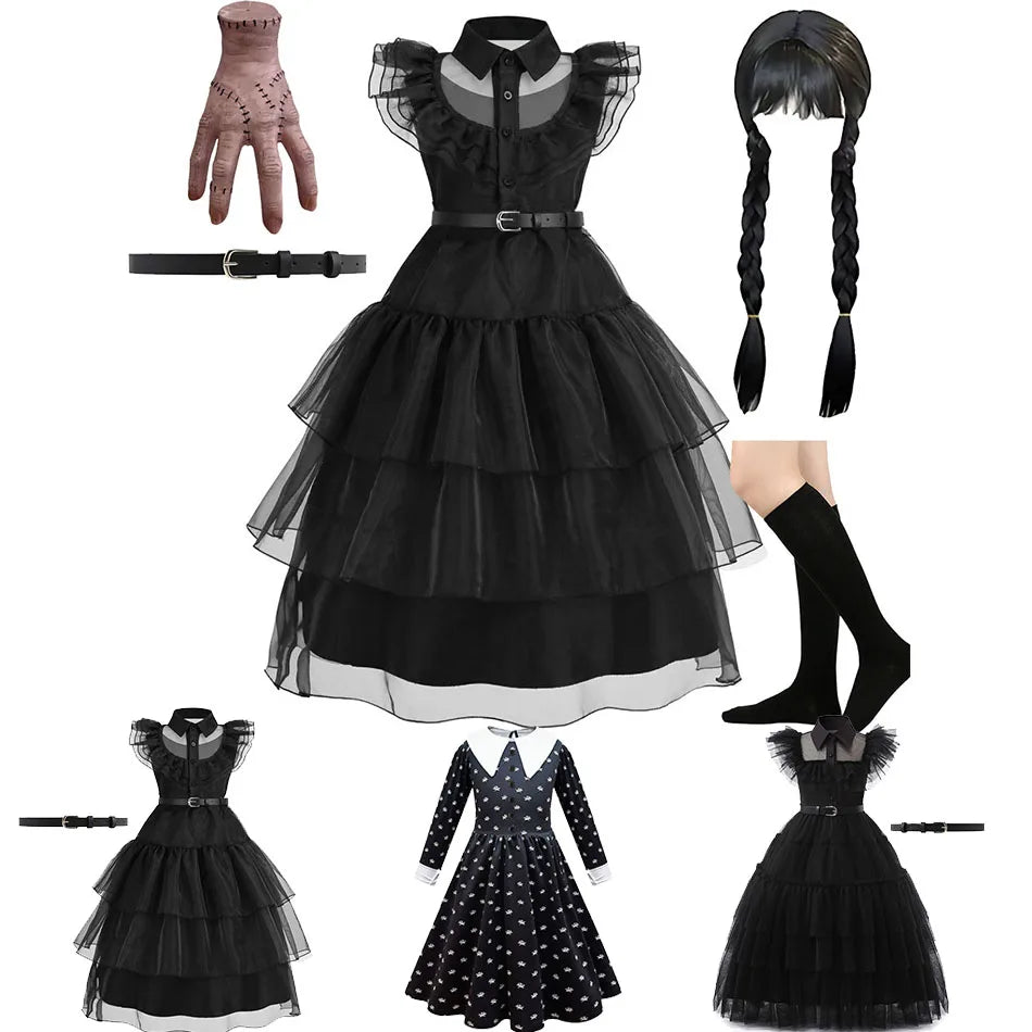 イベント・ハロウィングッズ｜ウエンズデー風プリンセスコスチュームセット（110c～160c）