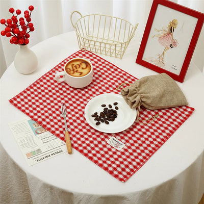 クリスマスランチョンマット｜レトロチェック柄テーブルクロス レッド｜誉PRINTING