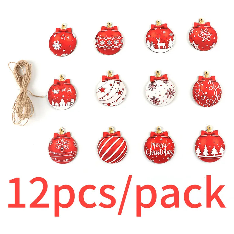 イベント・クリスマス装飾｜12個セット 木製クリスマスボールペンダント