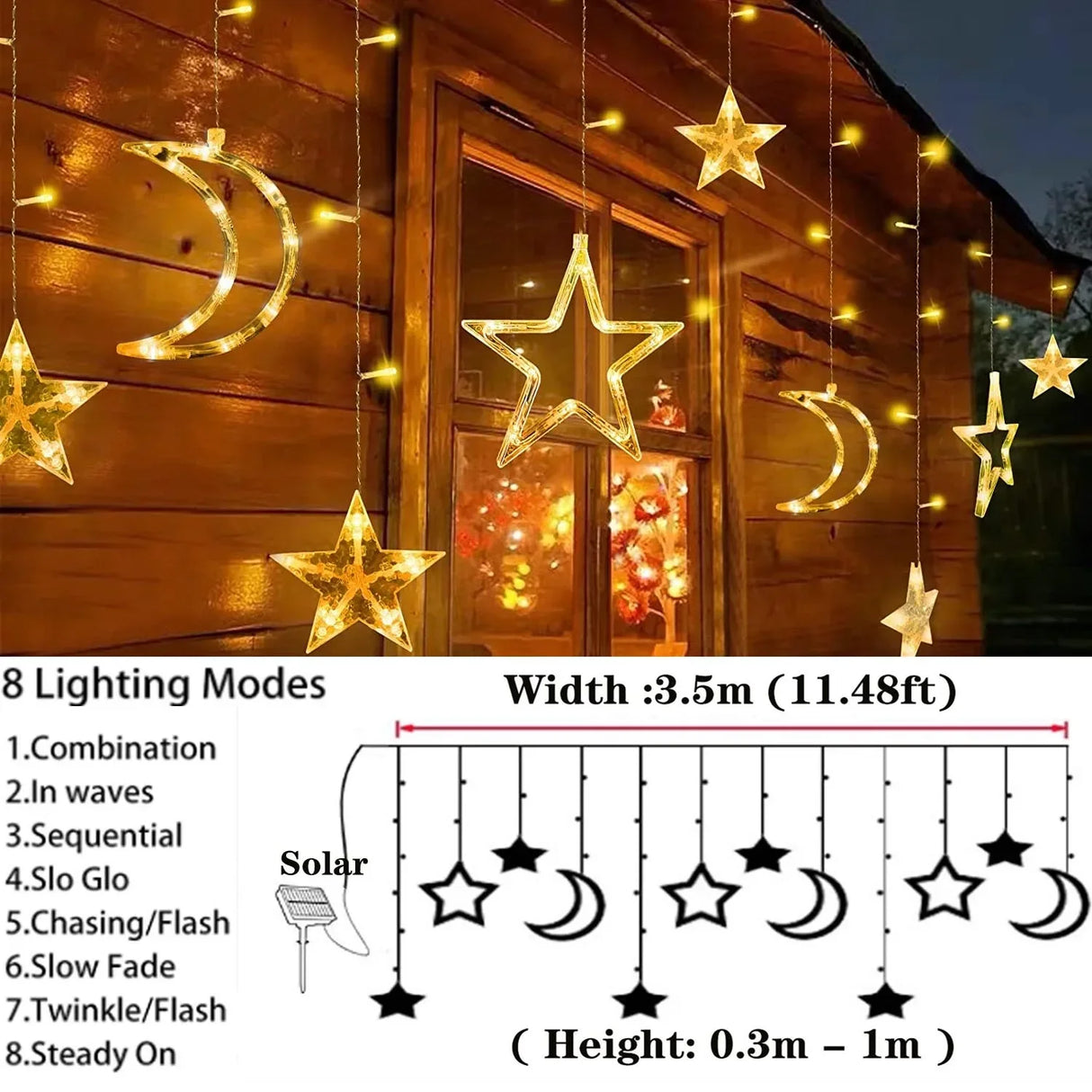 イベント・クリスマス装飾｜防水 ソーラー＆電池式LEDスタームーンライト(3.5M)
