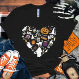 イベント・ハロウィングッズ｜レディース パンプキンハート柄 Tシャツ(XS～4XL)