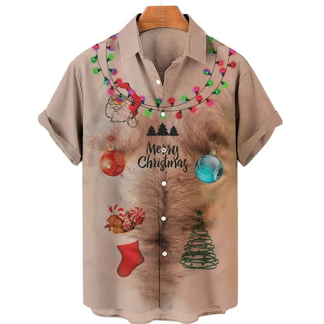 イベント・クリスマスグッズ｜ メンズ用 ユニーククリスマス柄プリントシャツ(XS～5XL)
