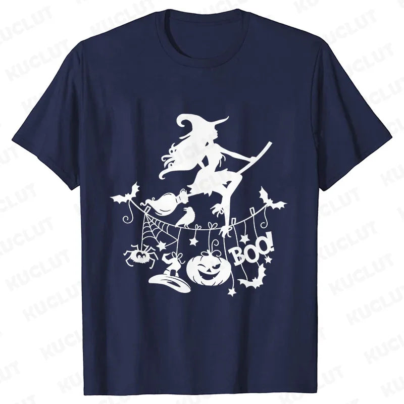 イベント・ハロウィングッズ｜レディース ハロウィン魔女柄Tシャツ (S～XXL)