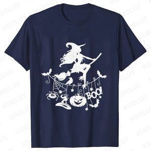 イベント・ハロウィングッズ｜レディース ハロウィン魔女柄Tシャツ (S～XXL)