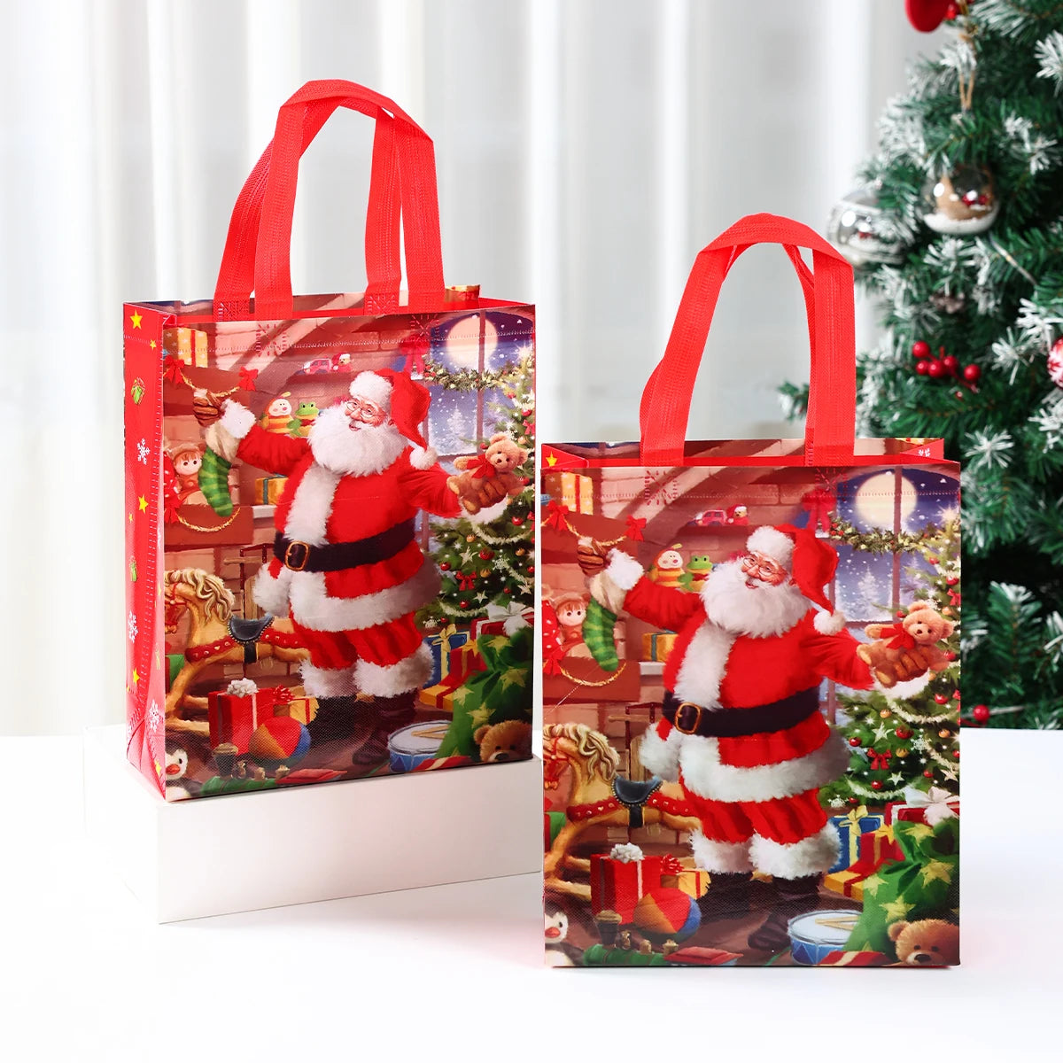 イベント・クリスマス装飾｜サンタ柄 不織布ギフトバッグセット(4/6/8/12個)