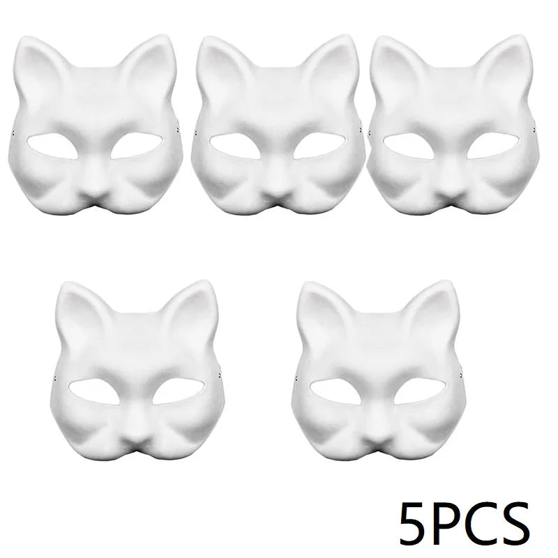 イベント装飾・ハロウィングッズ｜ペイントにぴったり！猫型お面(3/5pcs)