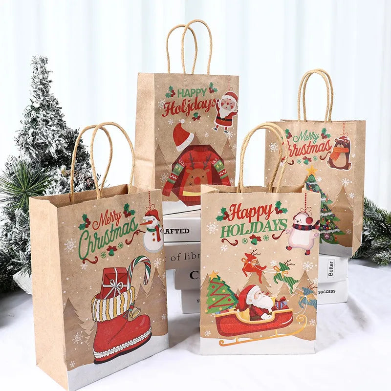 イベント・クリスマス装飾｜クリスマスクラフト紙ギフトバッグセット(4枚入)