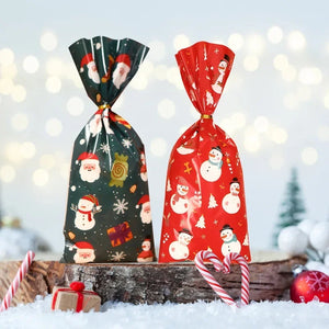イベント・クリスマス装飾｜クリスマス柄ビニール製ギフトバッグセット(25/50/100pcs)